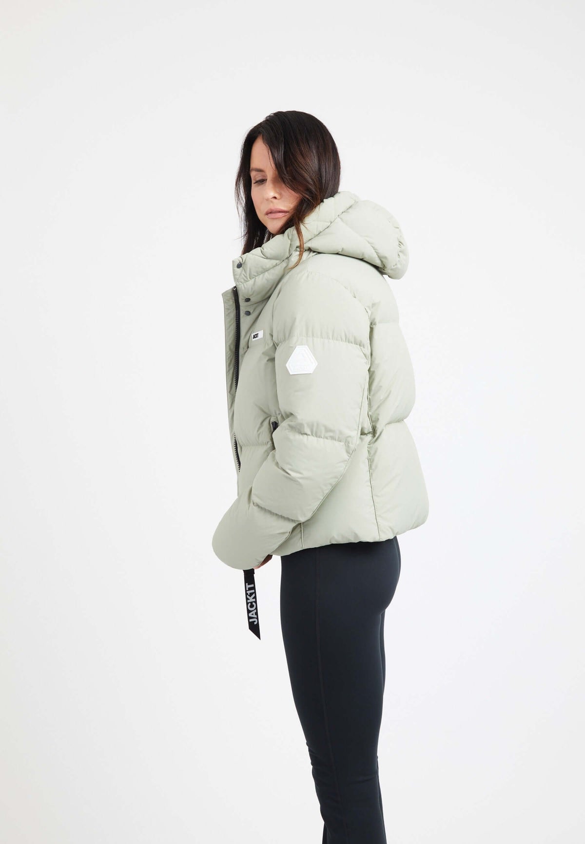 Star Shower Down Puffer Jacket Sage on model back view by JACK1T