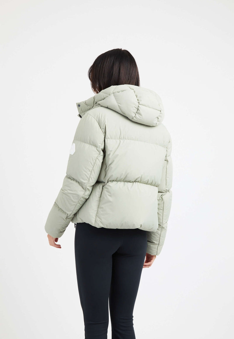 Star Shower Down Puffer Jacket Sage on model full length by JACK1T