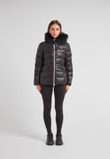 R4D Tricolore Racer Puffer Jacket Lux on a model, showcasing sleek design and warm materials for winter wear.