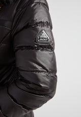Close-up of the R4D Tricolore Racer Puffer Jacket Lux showcasing the shoulder and logo detail.