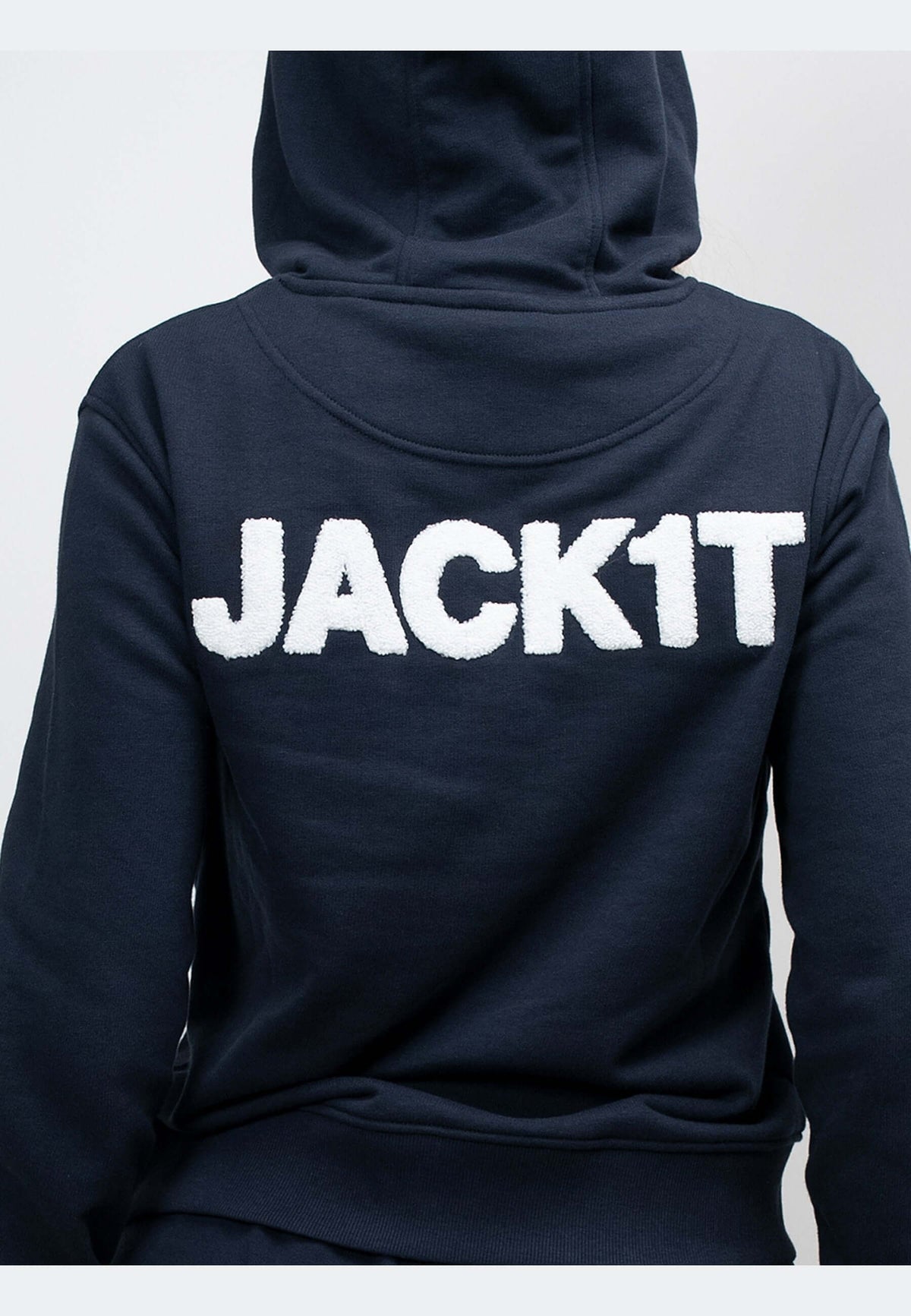 Navy hoodie featuring an oversized 'JACK1T' logo on the back, perfect for relaxed, everyday wear.