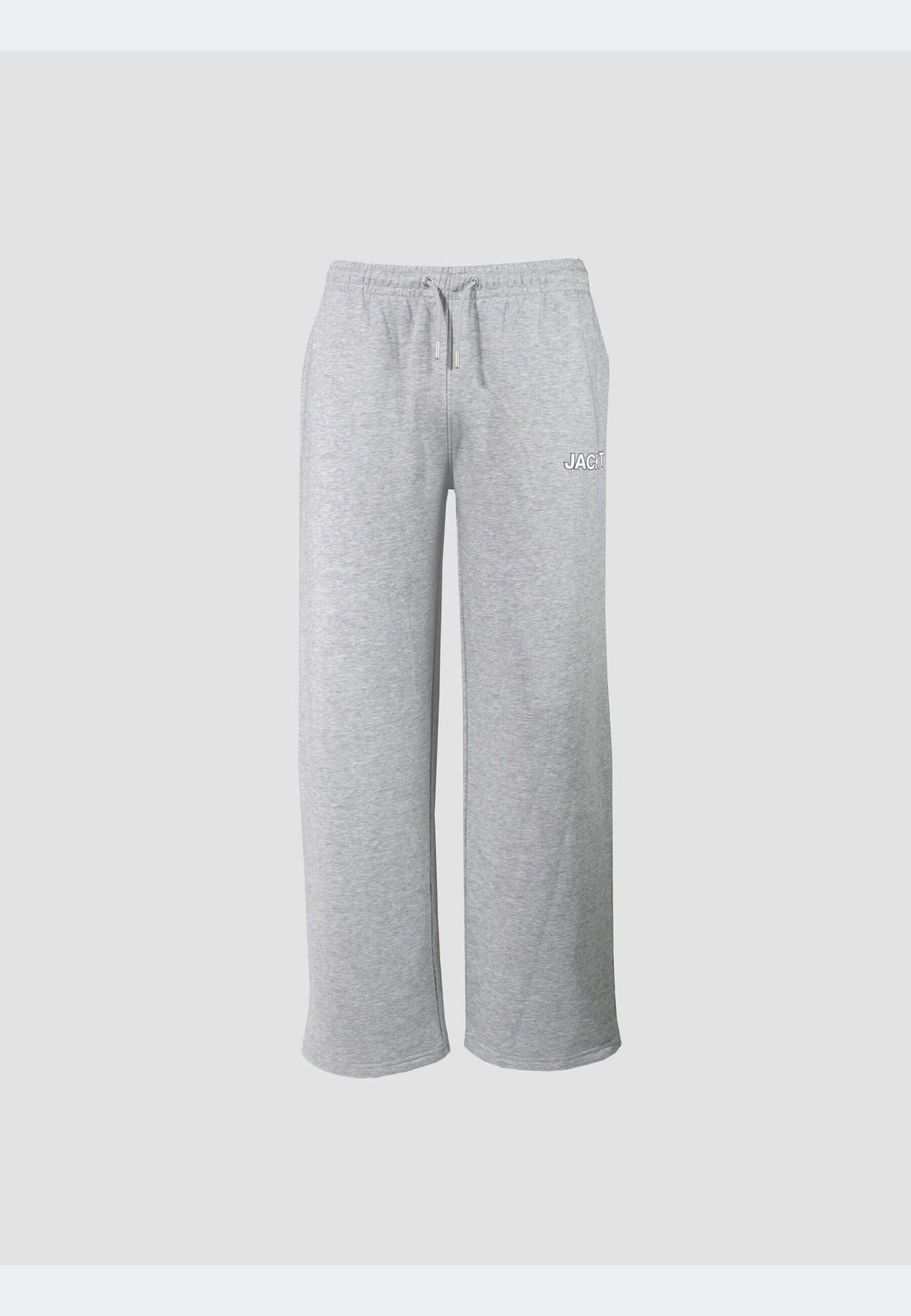 Wide-leg grey joggers with elasticated waistband and side pockets in mid grey heather color.