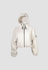Women's Cream Cropped Jacket lightweight windproof windbreaker with a hood, perfect for spring layering.