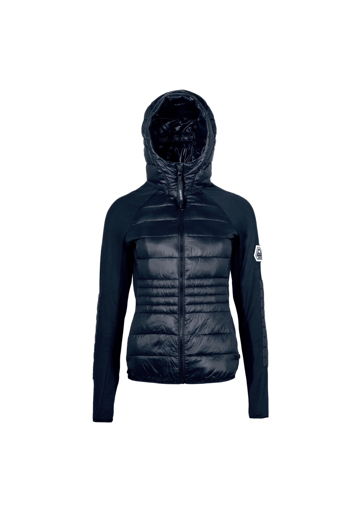 Calypso Hybrid Hooded Jacket Navy flat lay swatch