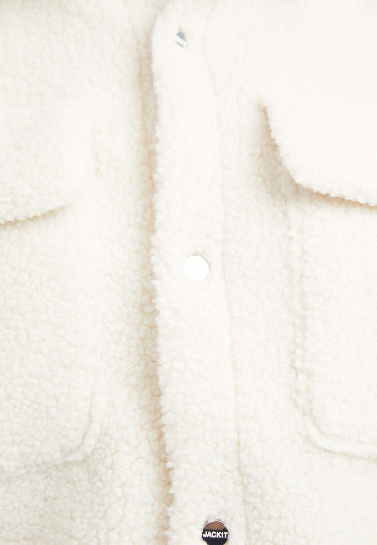 Cropped Sherpa Shirt Jacket Almond Milk detail shot by JACK1T
