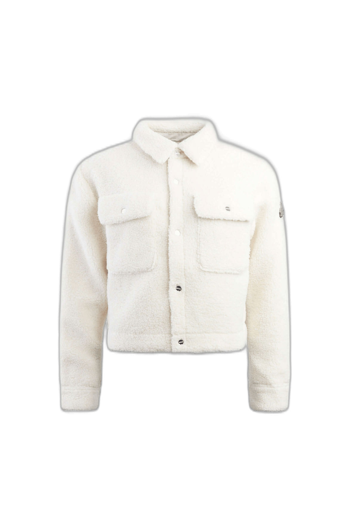 Cropped Sherpa Shirt Jacket Almond Milk flat lay swatch