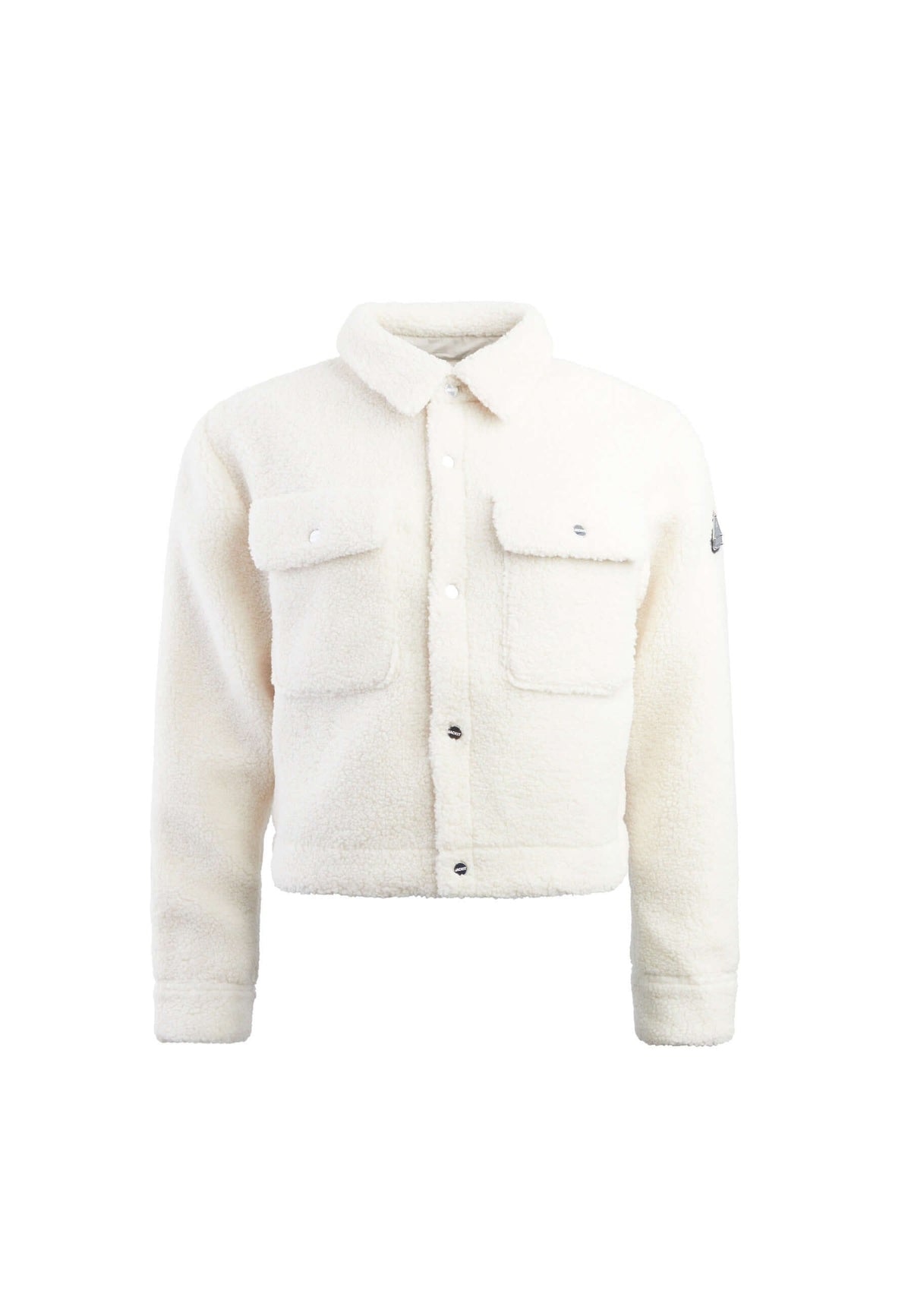 Cropped Sherpa Shirt Jacket Almond Milk flat lay swatch