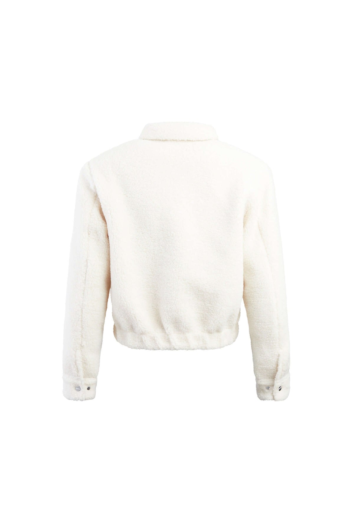 Cropped Sherpa Shirt Jacket Almond Milk flat lay swatch