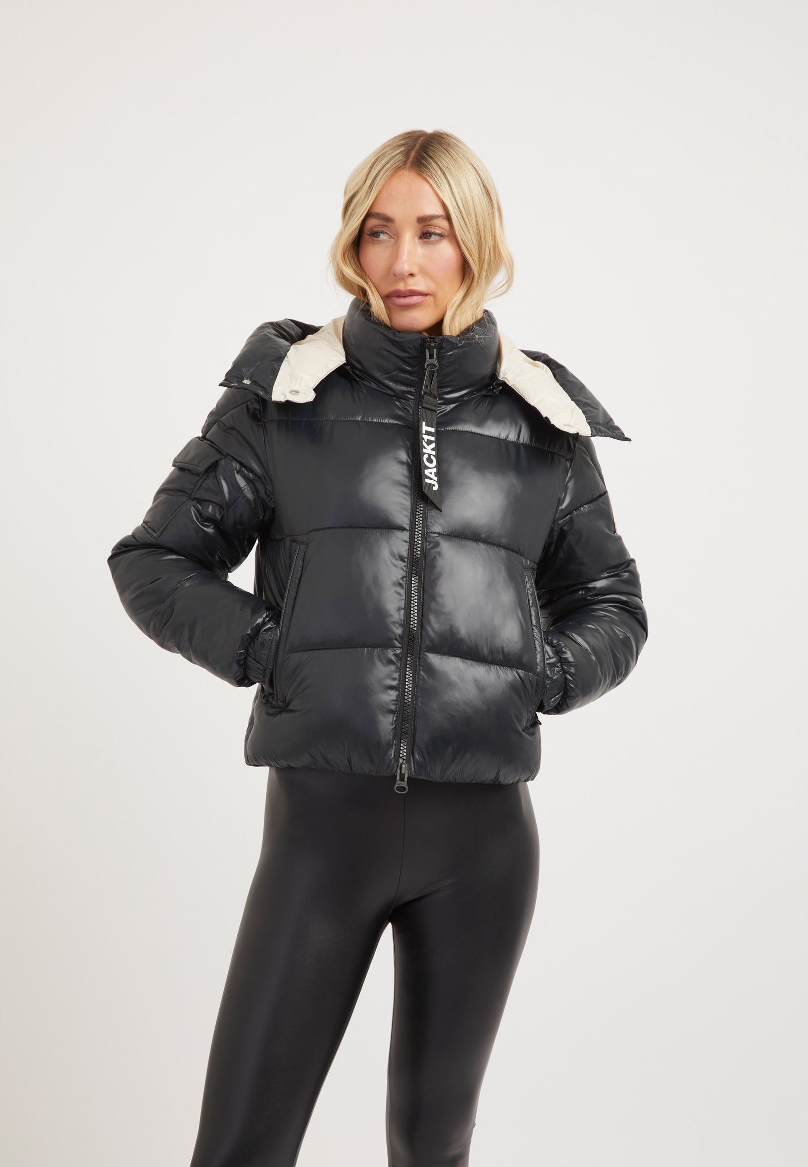 EZ Racer Slick Hood Jacket Black/Pink on model front view by JACK1T