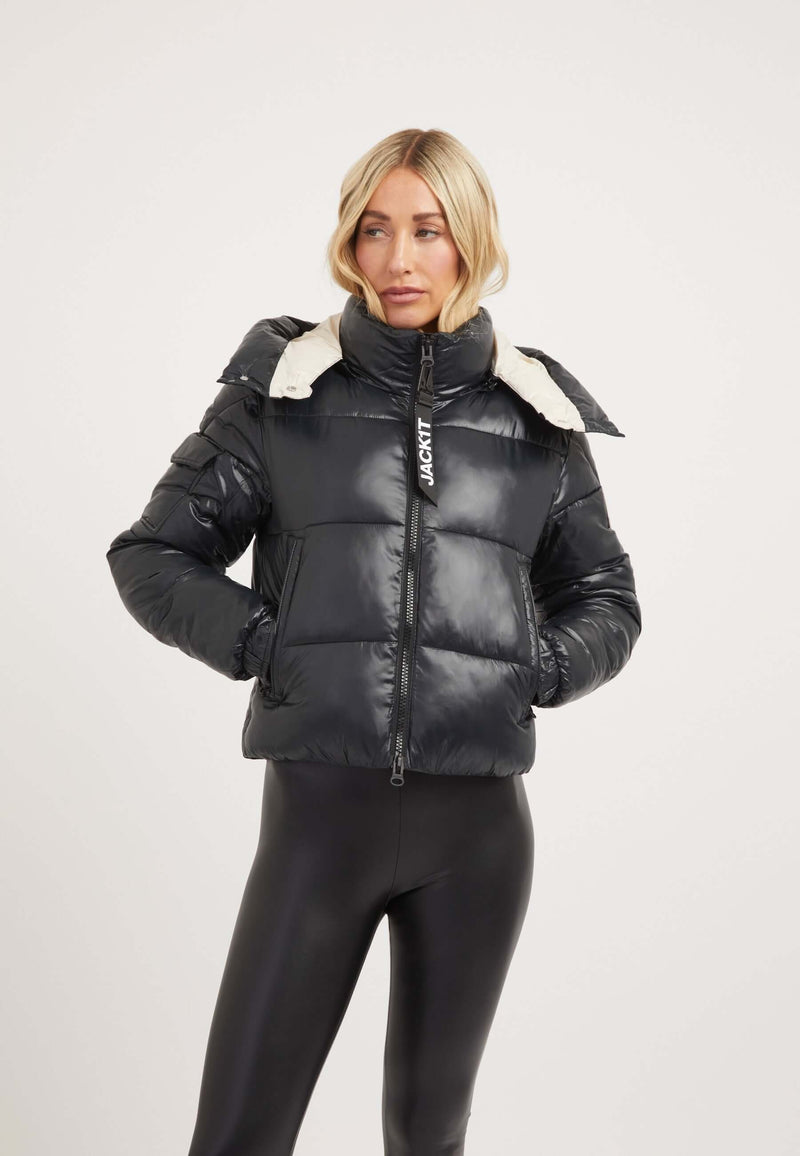 EZ Racer Slick Hood Jacket Black/Pink on model front view by JACK1T