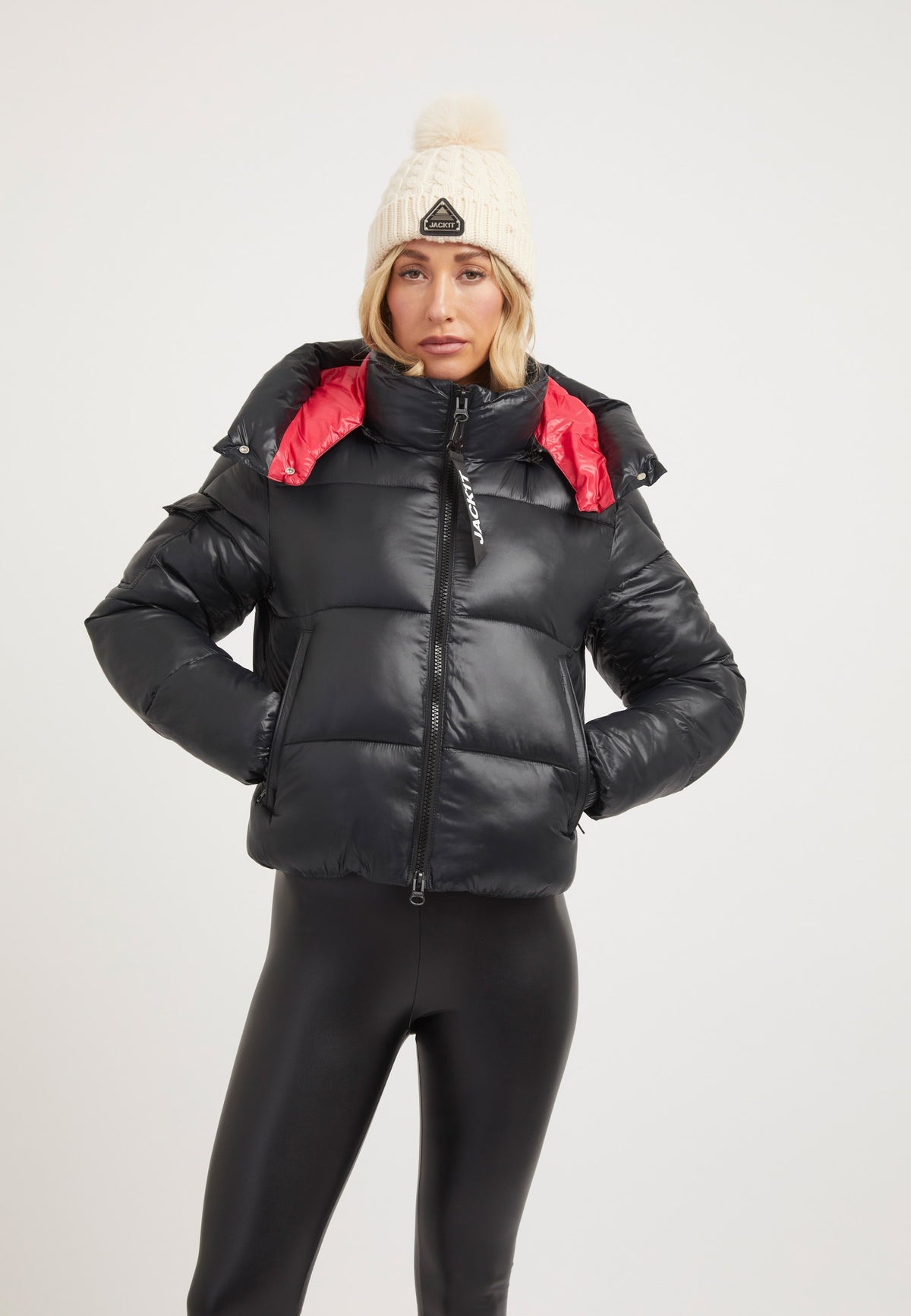 EZ Racer Slick Hood Jacket Black/Stone on model front view by JACK1T