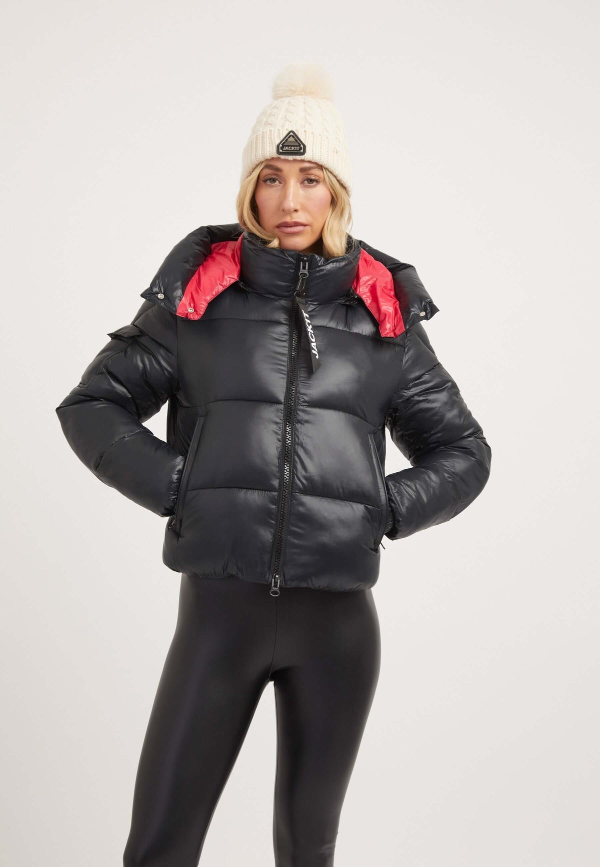 EZ Racer Slick Hood Jacket Black/Stone on model front view by JACK1T