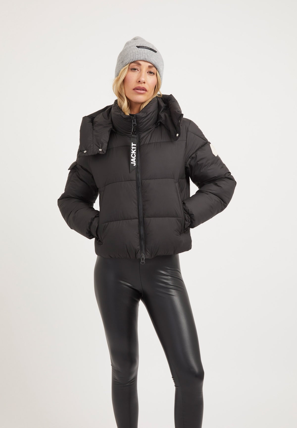 EZ Racer Hood Jacket Matt Black on model front view by JACK1T