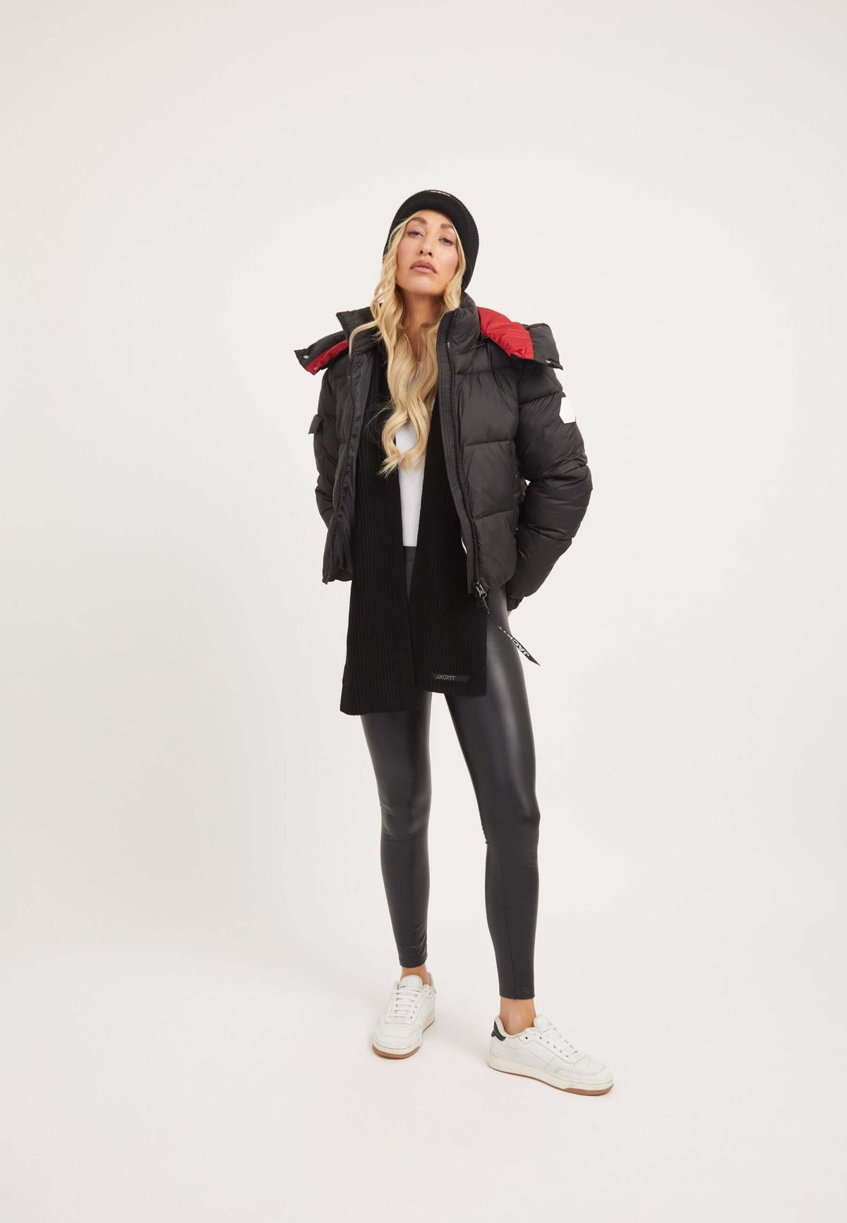 EZ Racer Hood Matt Jacket Black/Cherry Red on model detail by JACK1T