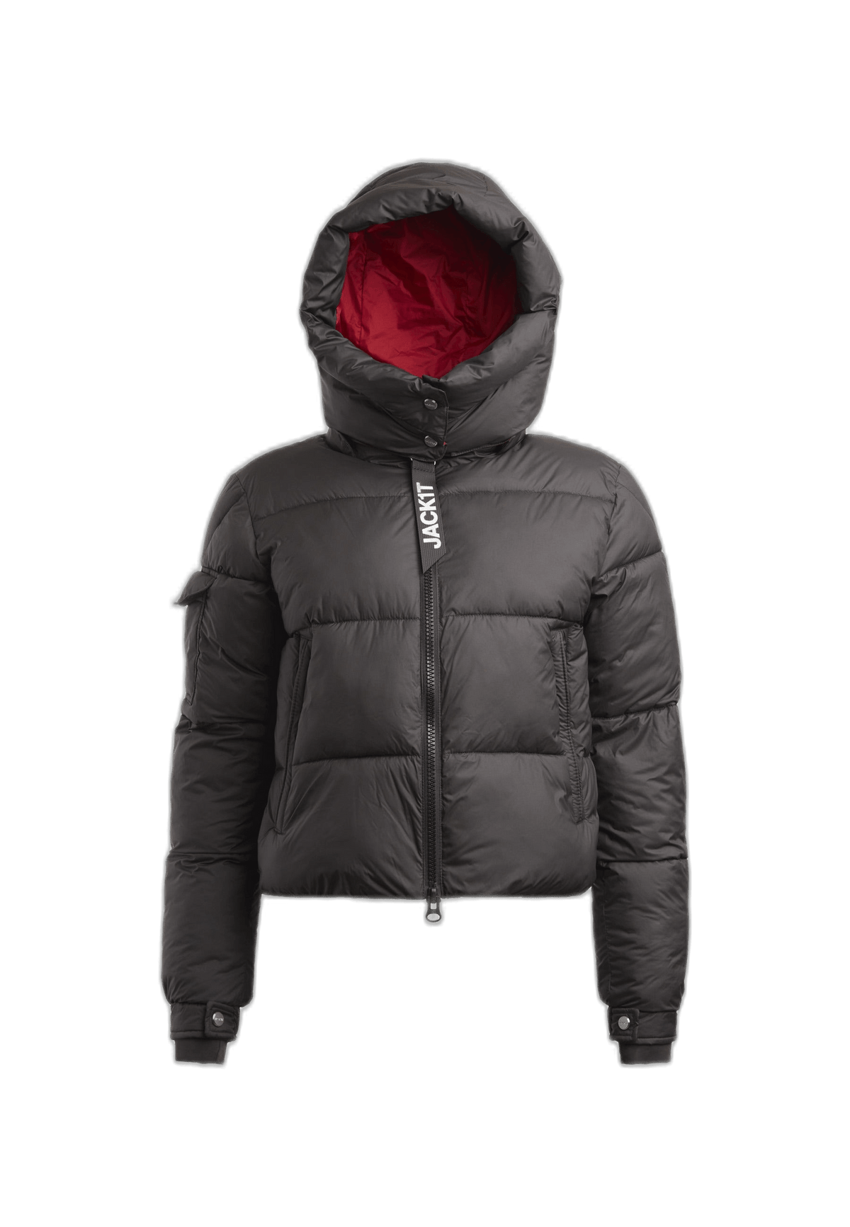 EZ Racer Hood Matt Jacket Black Cherry Red flat lay cutout