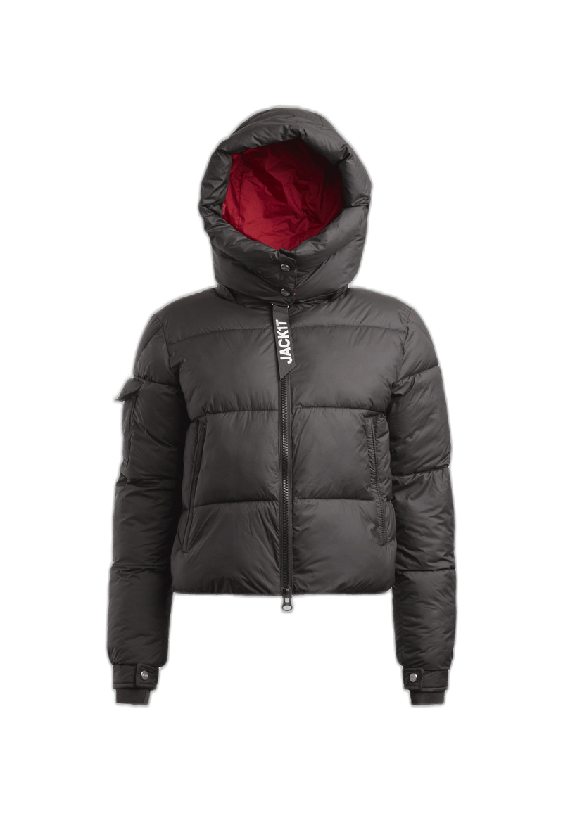 EZ Racer Hood Matt Jacket Black Cherry Red flat lay cutout