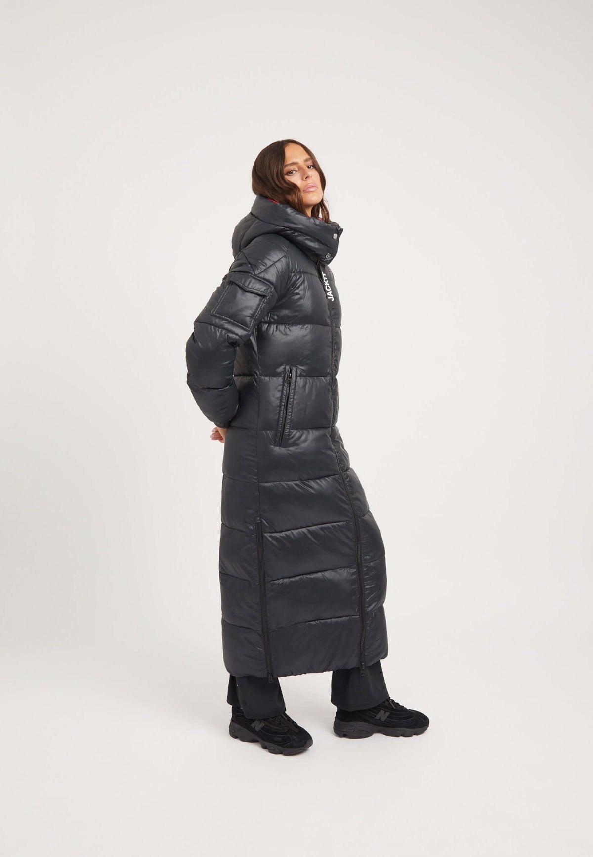 EZ Slick Ultra Long Coat Black/Pink styled shot by JACK1T