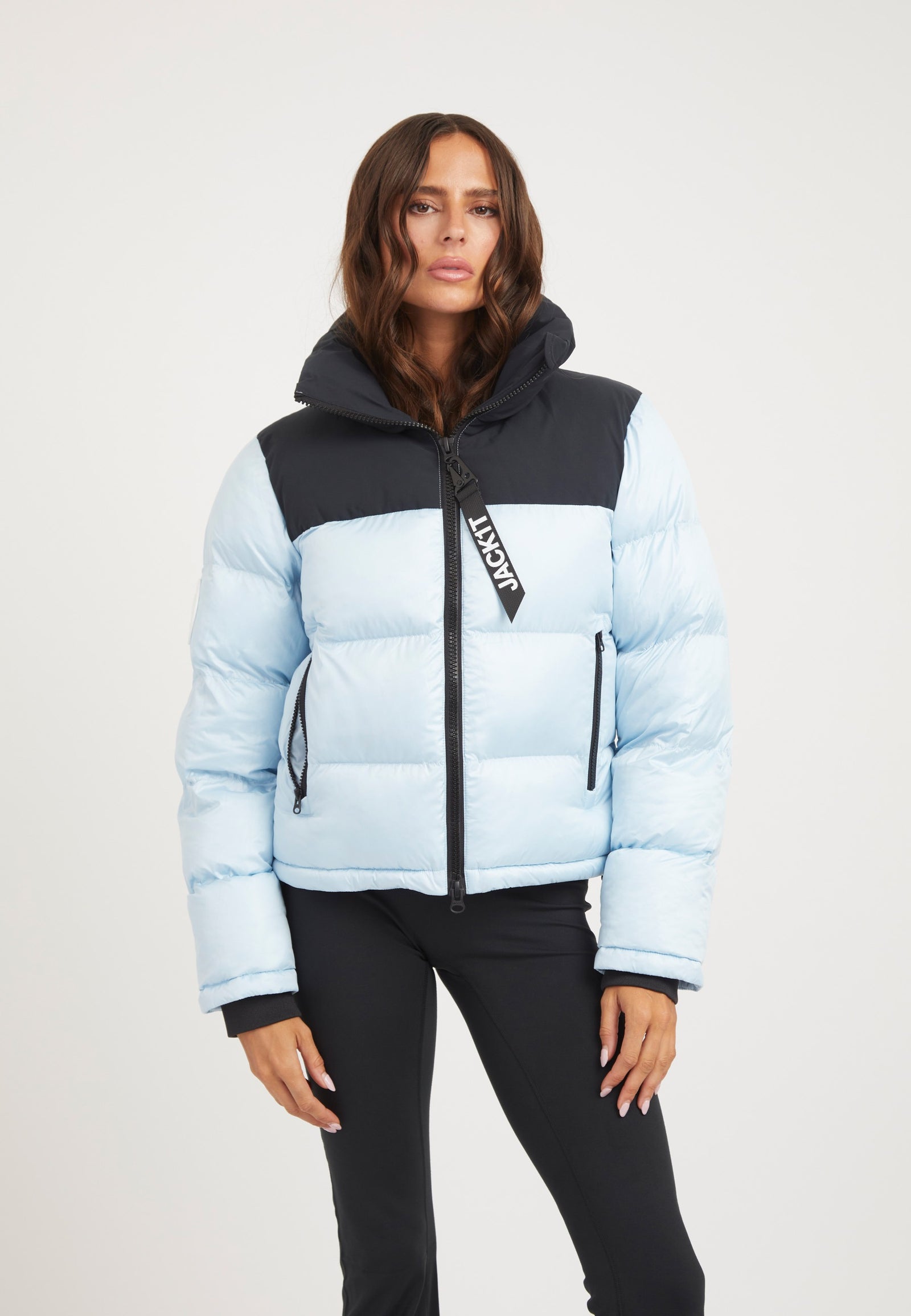 Diamond Funnel Jacket Powder Blue/Black on model front view by JACK1T