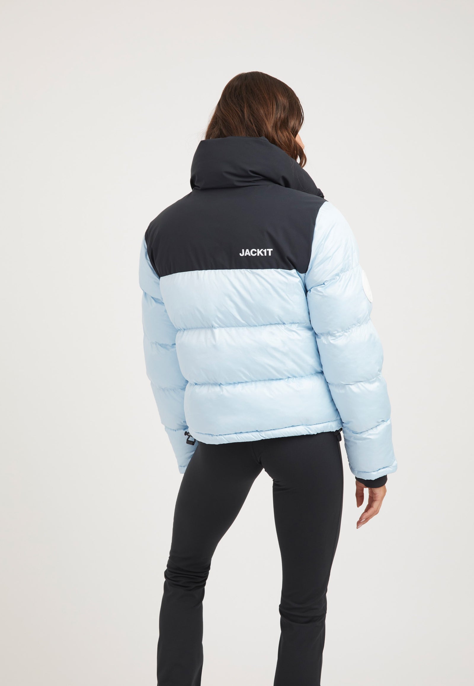 Diamond Funnel Jacket Powder Blue/Black on model full length by JACK1T