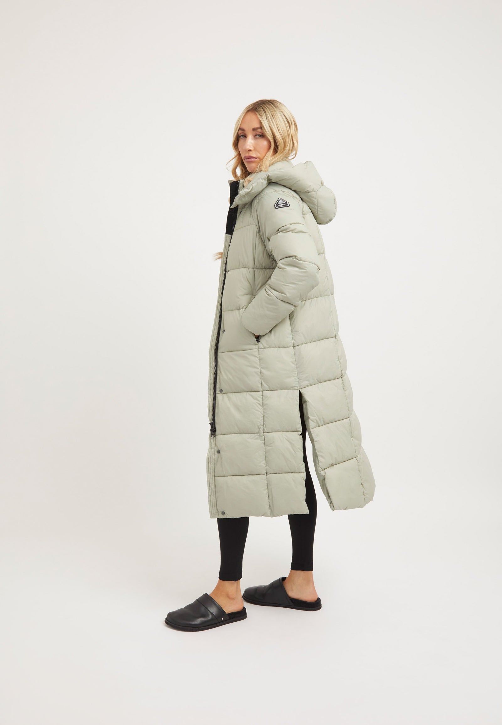 Cloud Boss Coat Sage on model back view by JACK1T