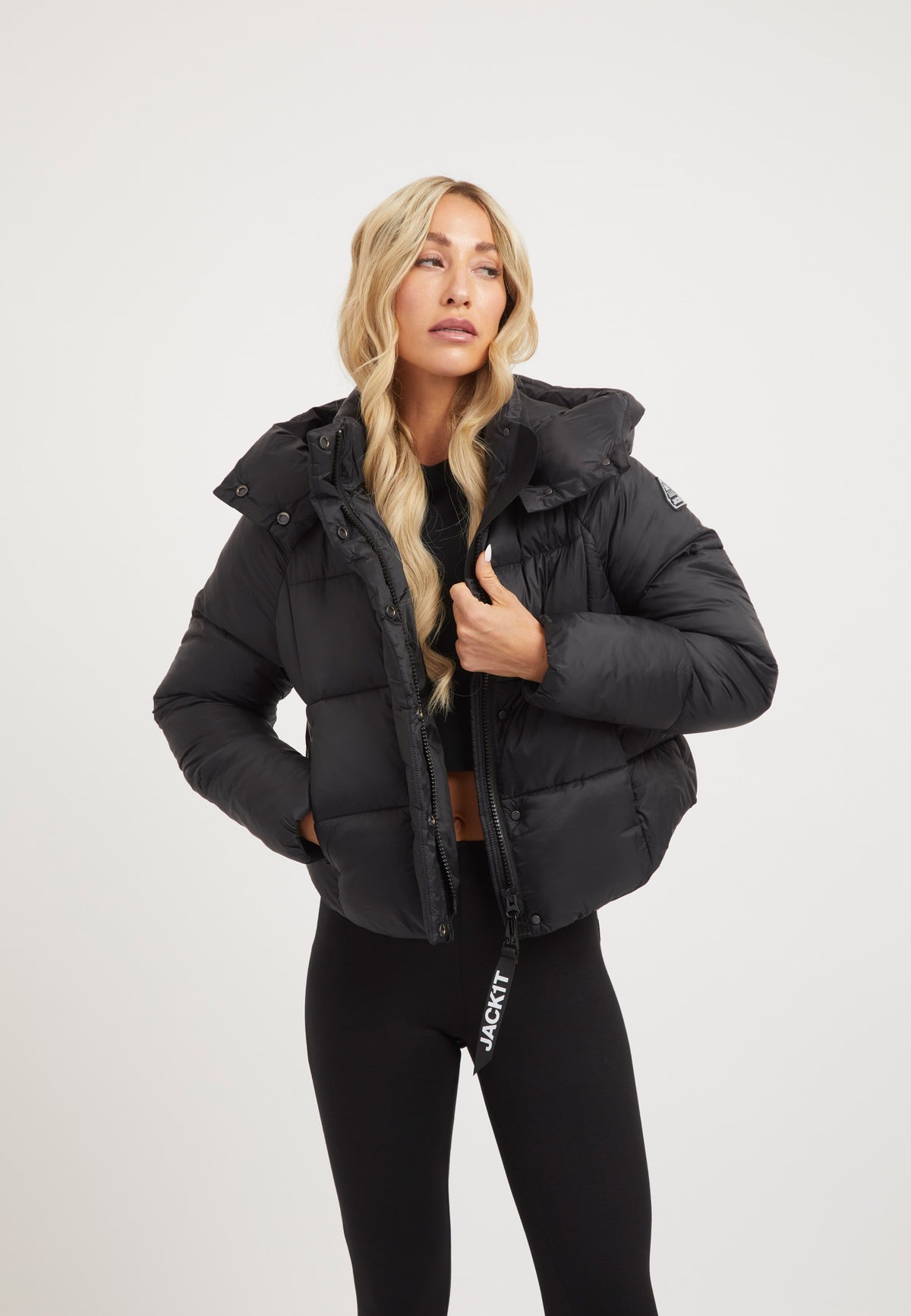 Cloud Crop ONELOFT Puffer Jacket Black styled shot by JACK1T
