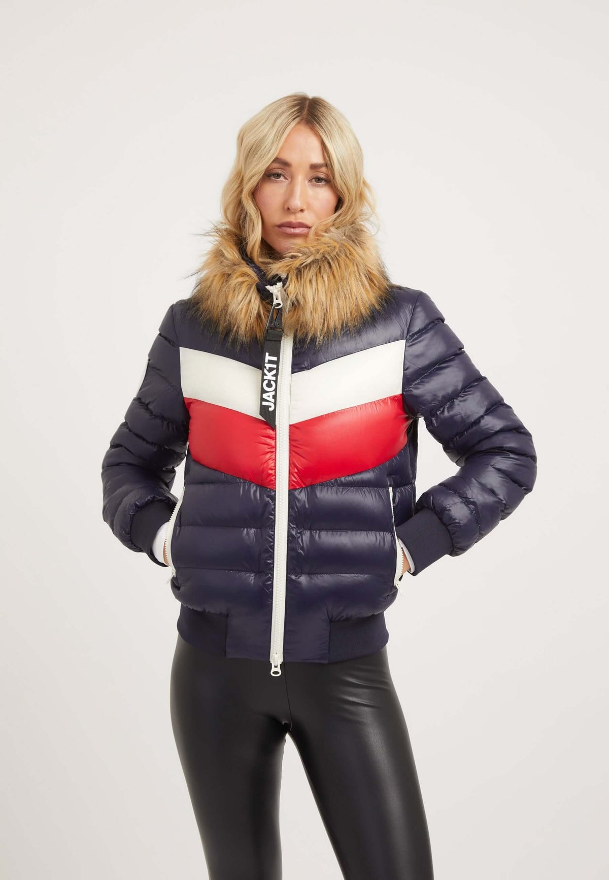Retro Racer Revolution Jacket Navy on model front view by JACK1T