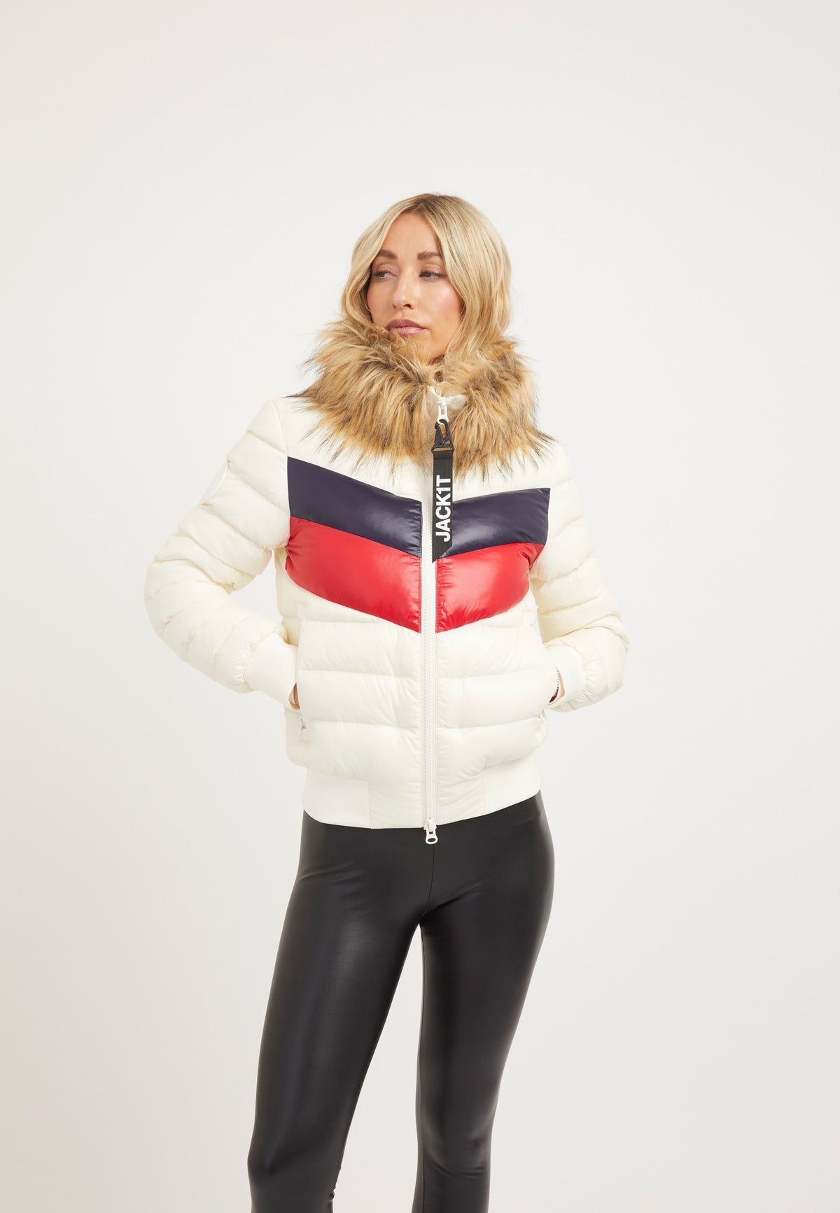 Retro Racer Revolution Jacket Snow on model front view by JACK1T