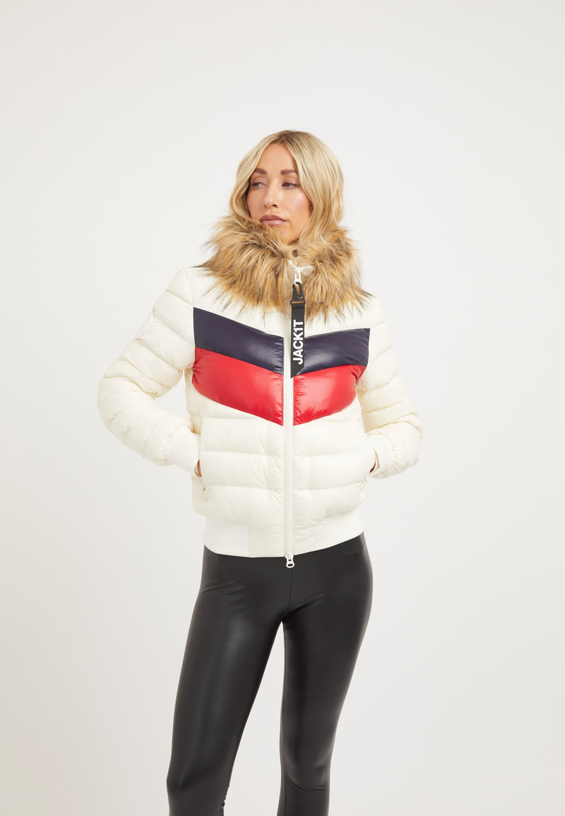 Retro Racer Revolution Jacket Snow on model front view by JACK1T