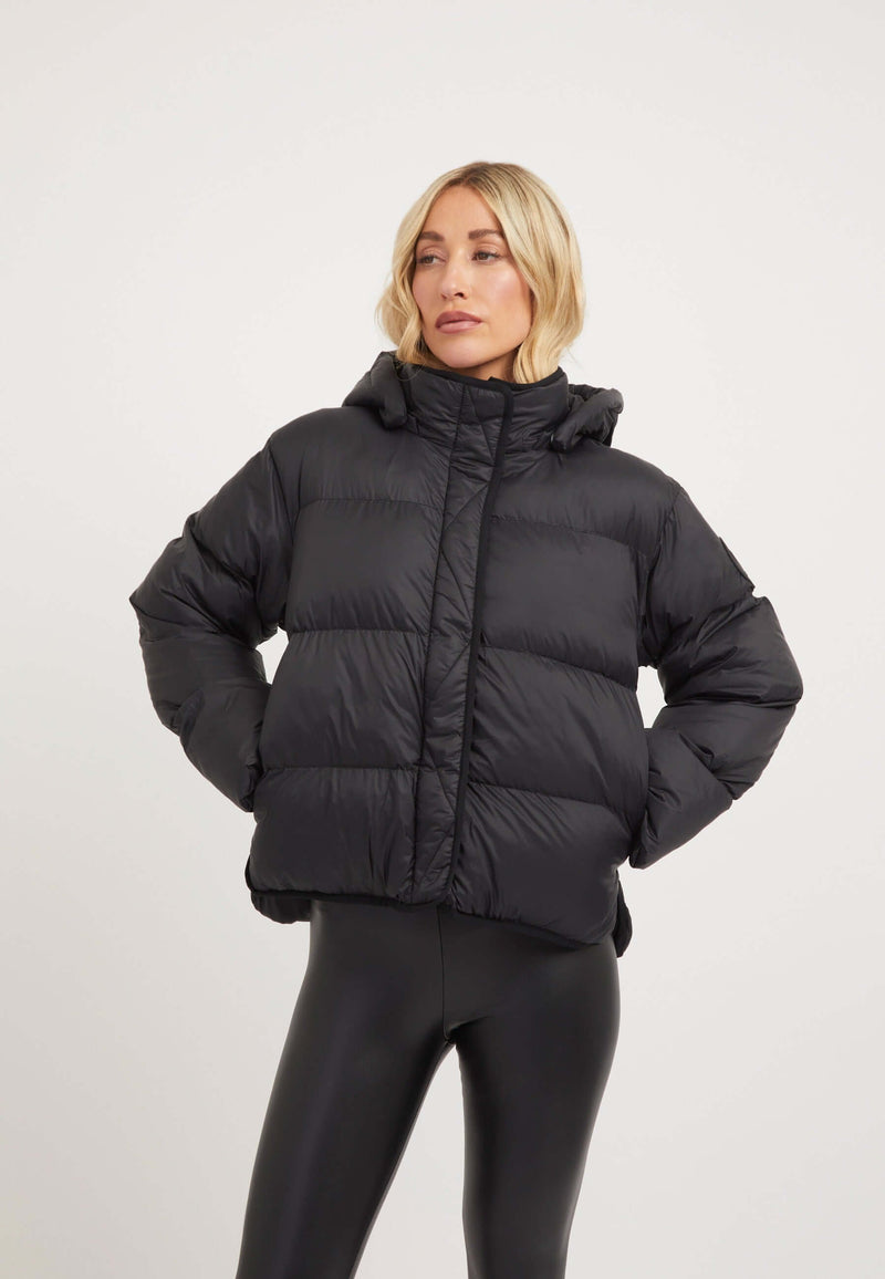 Helio Crop Duvet Jacket Black on model front view by JACK1T