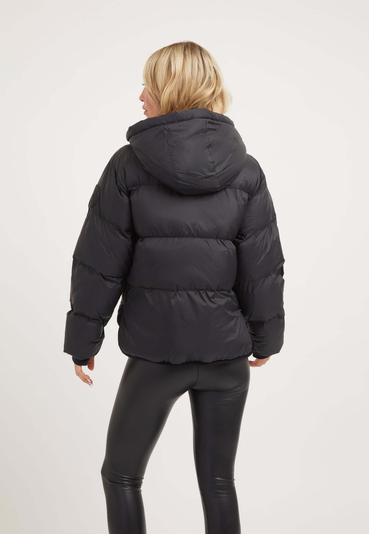 Helio Crop Duvet Jacket Black on model full length by JACK1T