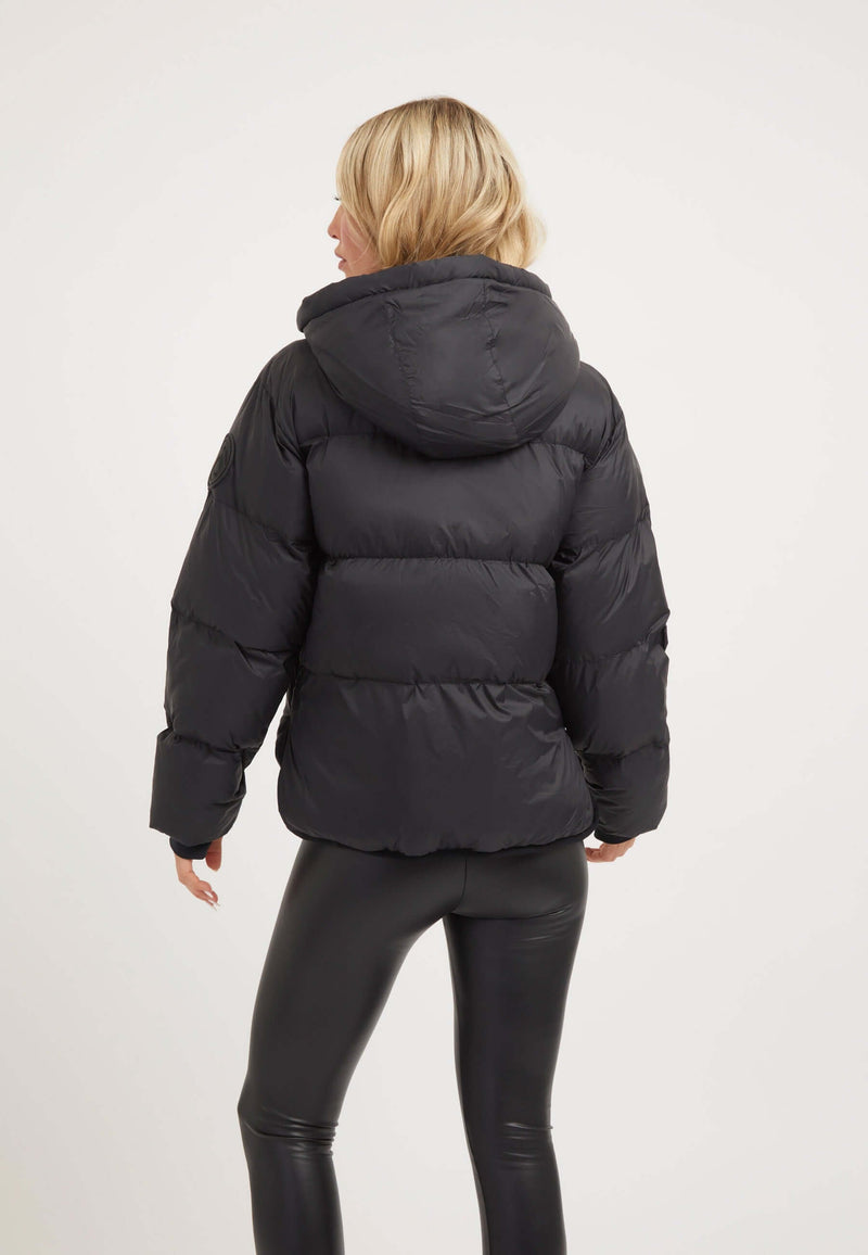 Helio Crop Duvet Jacket Black on model full length by JACK1T