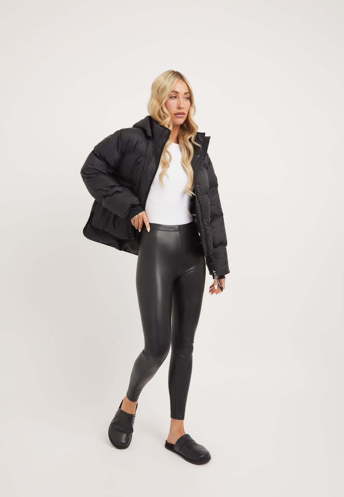 Helio Crop Duvet Jacket Black on model detail by JACK1T
