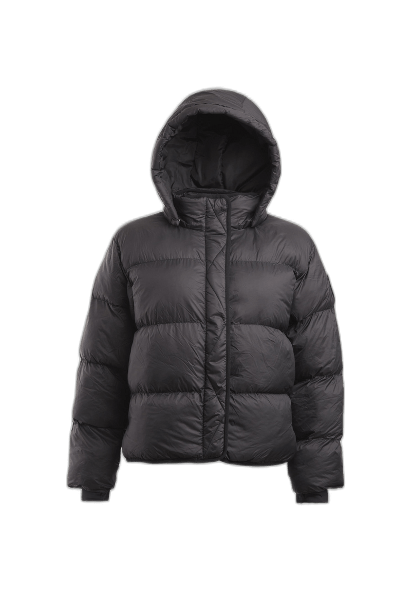 Helio Crop Duvet Jacket Black flat lay swatch