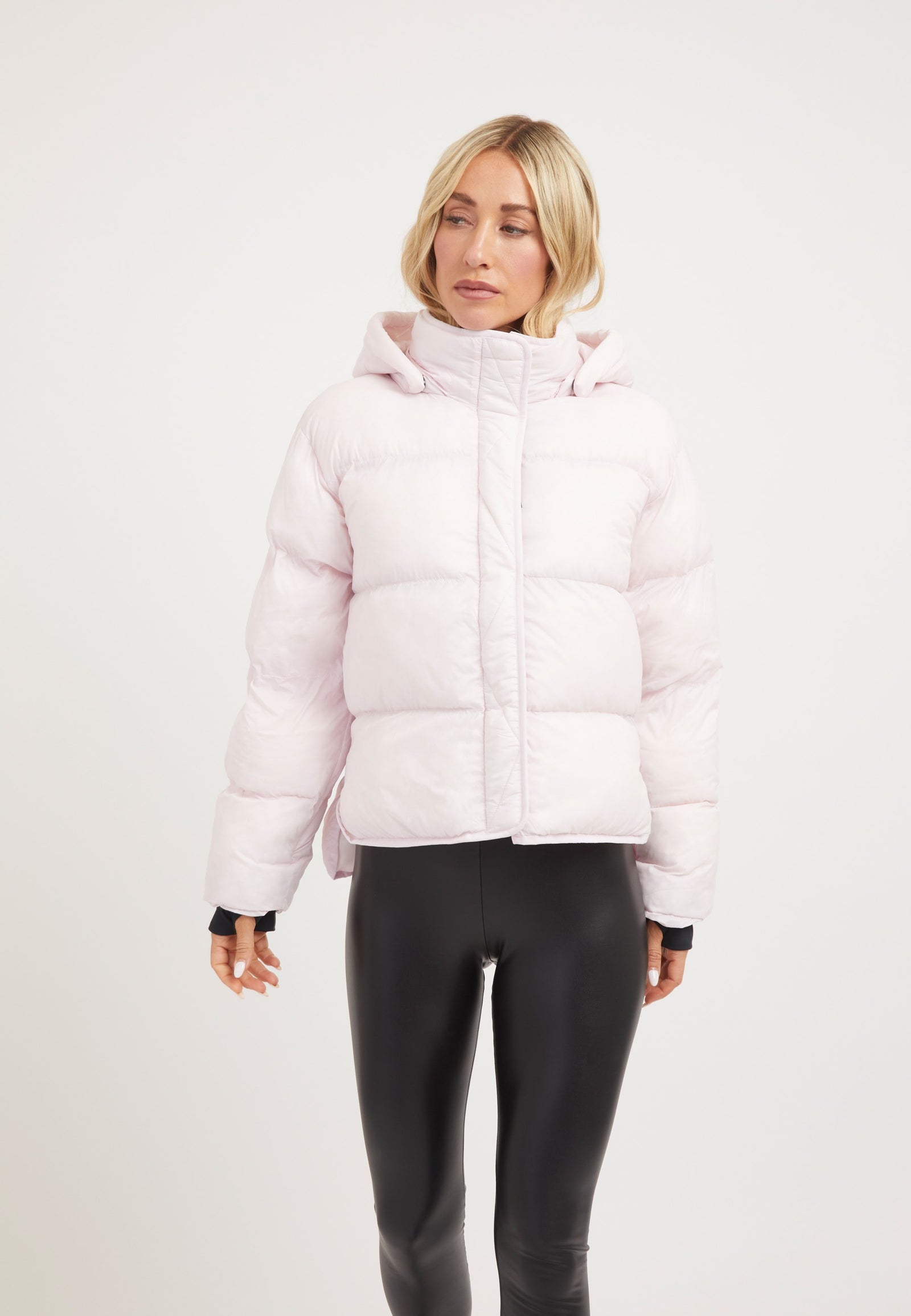 Helio Crop Duvet Jacket Soft Pink on model front view by JACK1T
