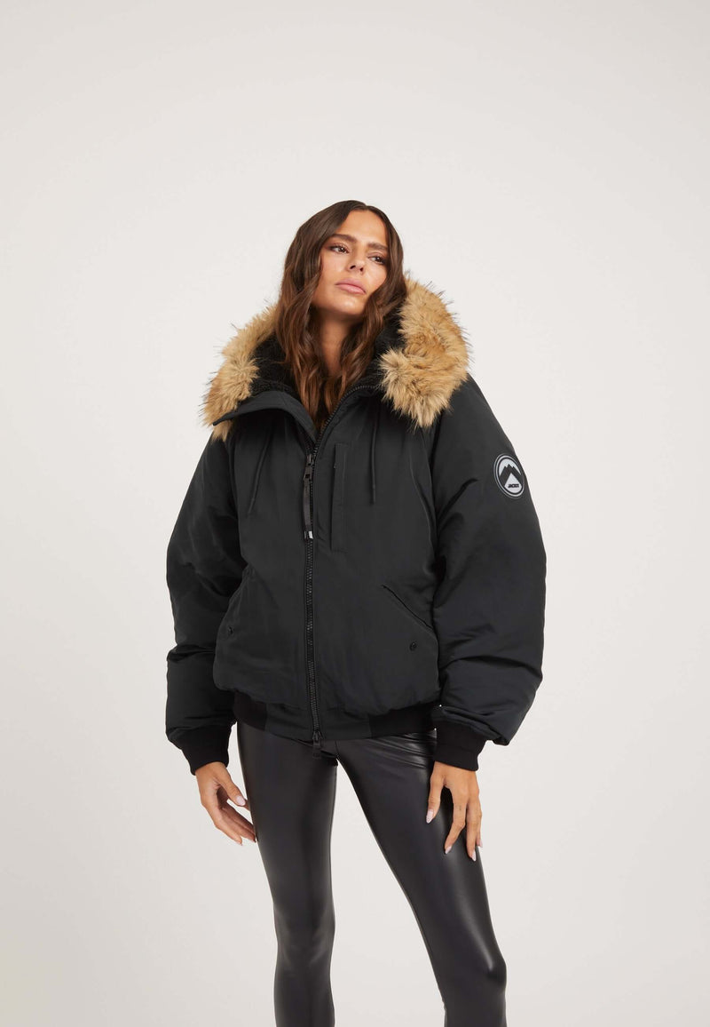 First Rescue Bomber Jacket Black on model front view by JACK1T