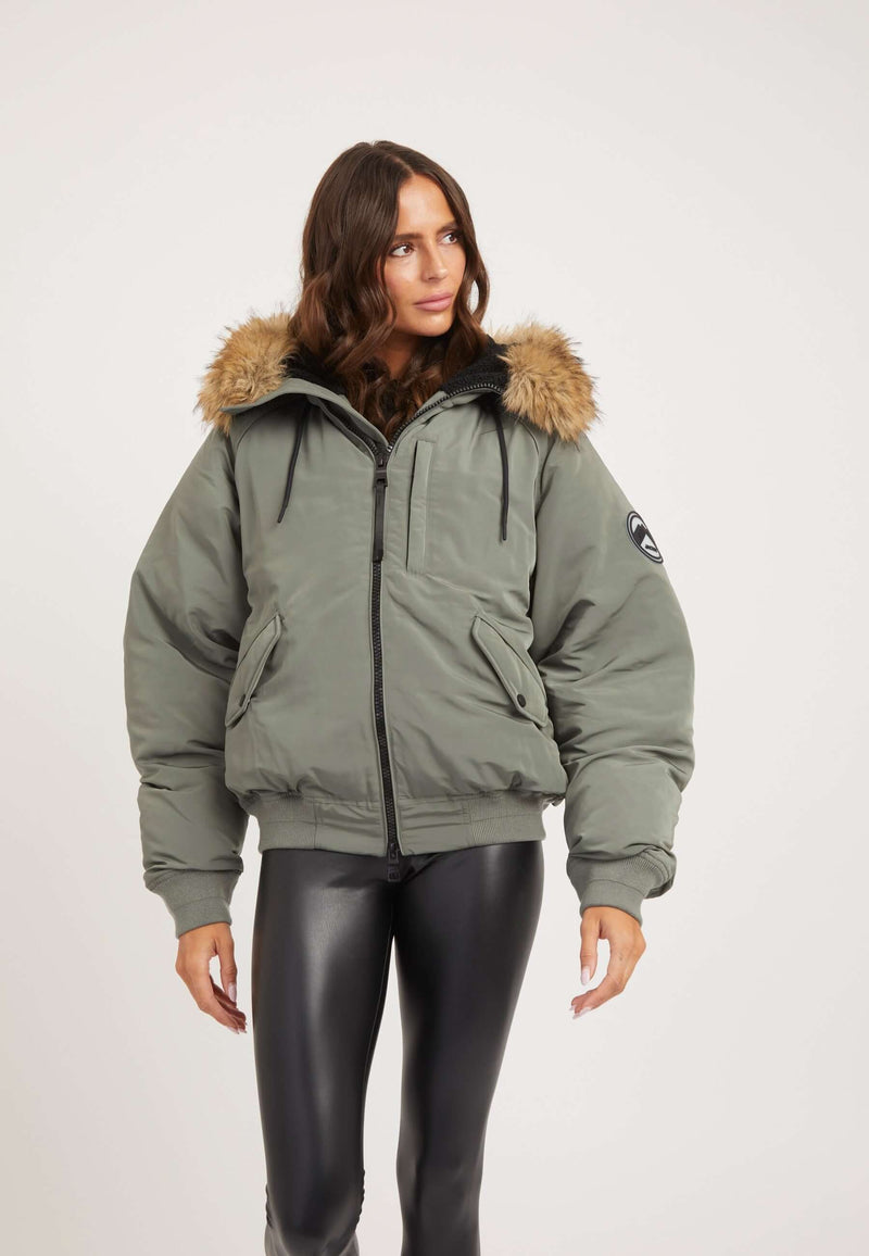 First Rescue Bomber Jacket Olive on model front view by JACK1T