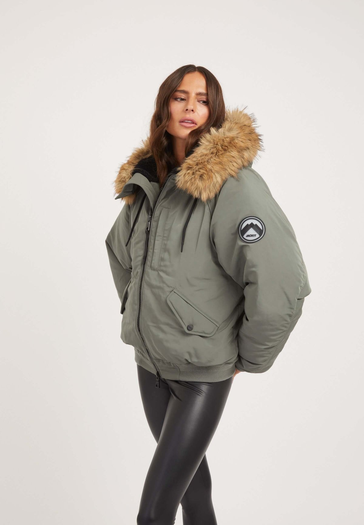 First Rescue Bomber Jacket Olive on model back view by JACK1T