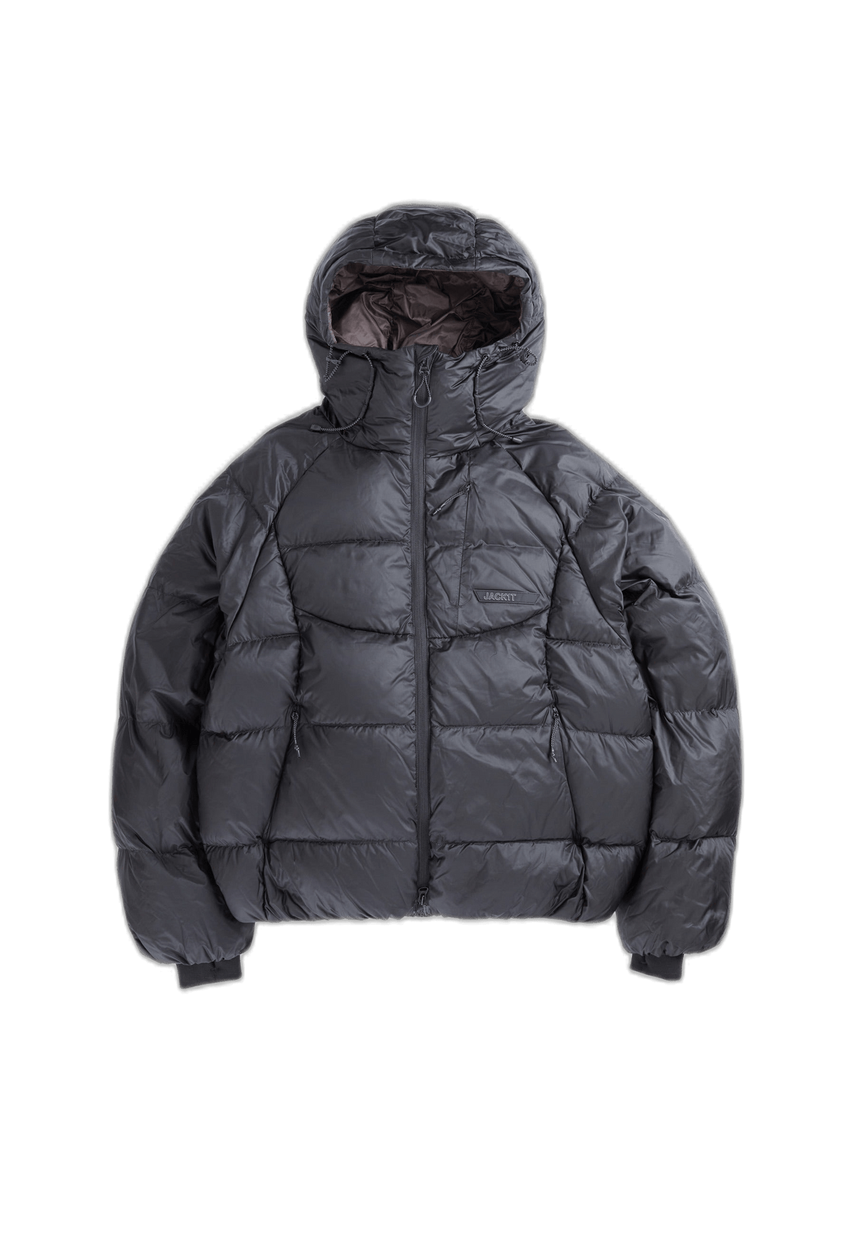 Oversized puffer black jacket featuring an adjustable hood and durable water repellent fabric.