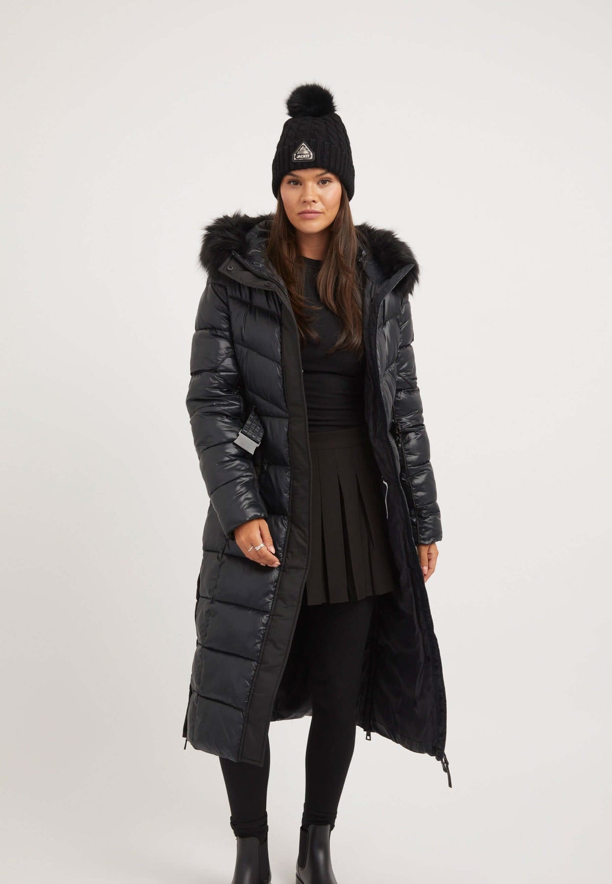 Diamond Belted Extra Long ONELOFT Coat Black styled shot by JACK1T
