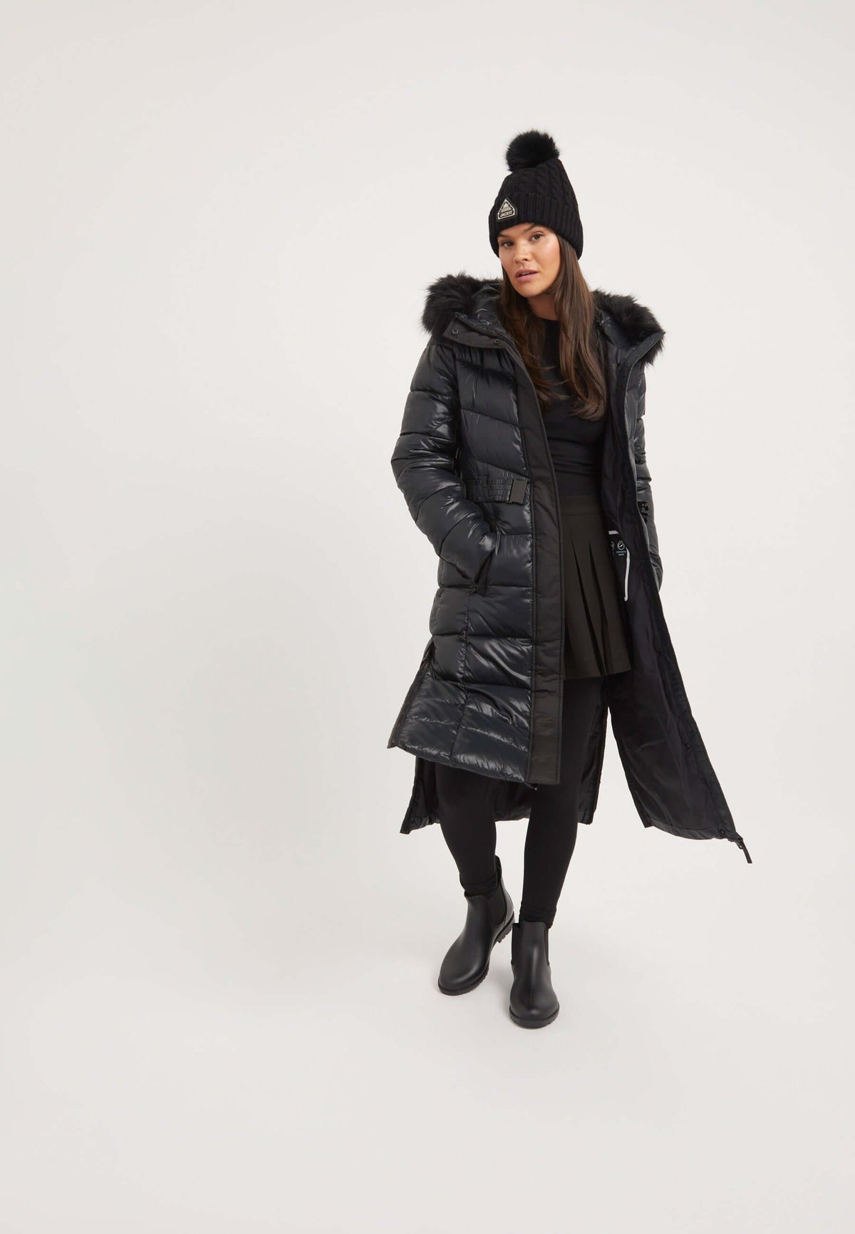 Diamond Belted Extra Long ONELOFT Coat Black styled shot by JACK1T