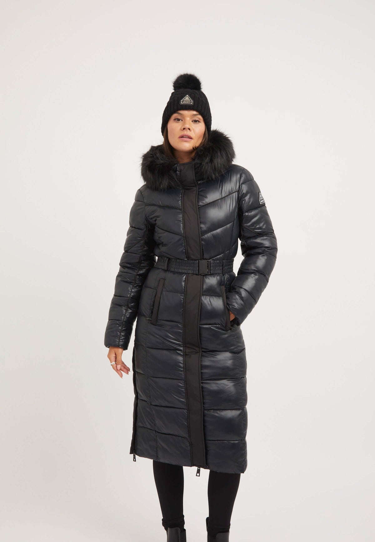 Diamond Belted Extra Long ONELOFT Coat Black styled shot by JACK1T
