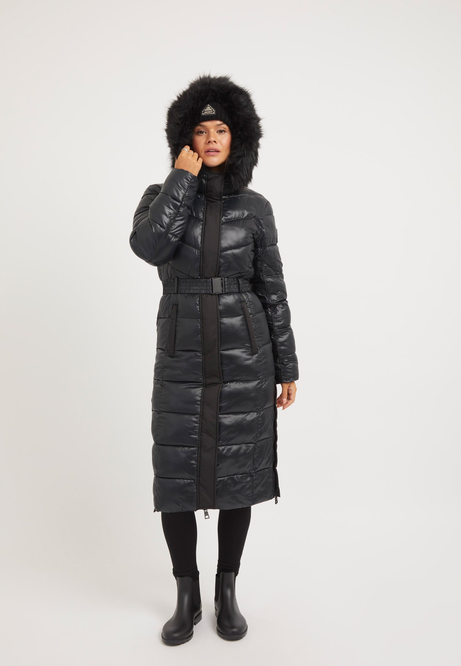 Diamond Belted Extra Long ONELOFT Coat Black styled shot by JACK1T