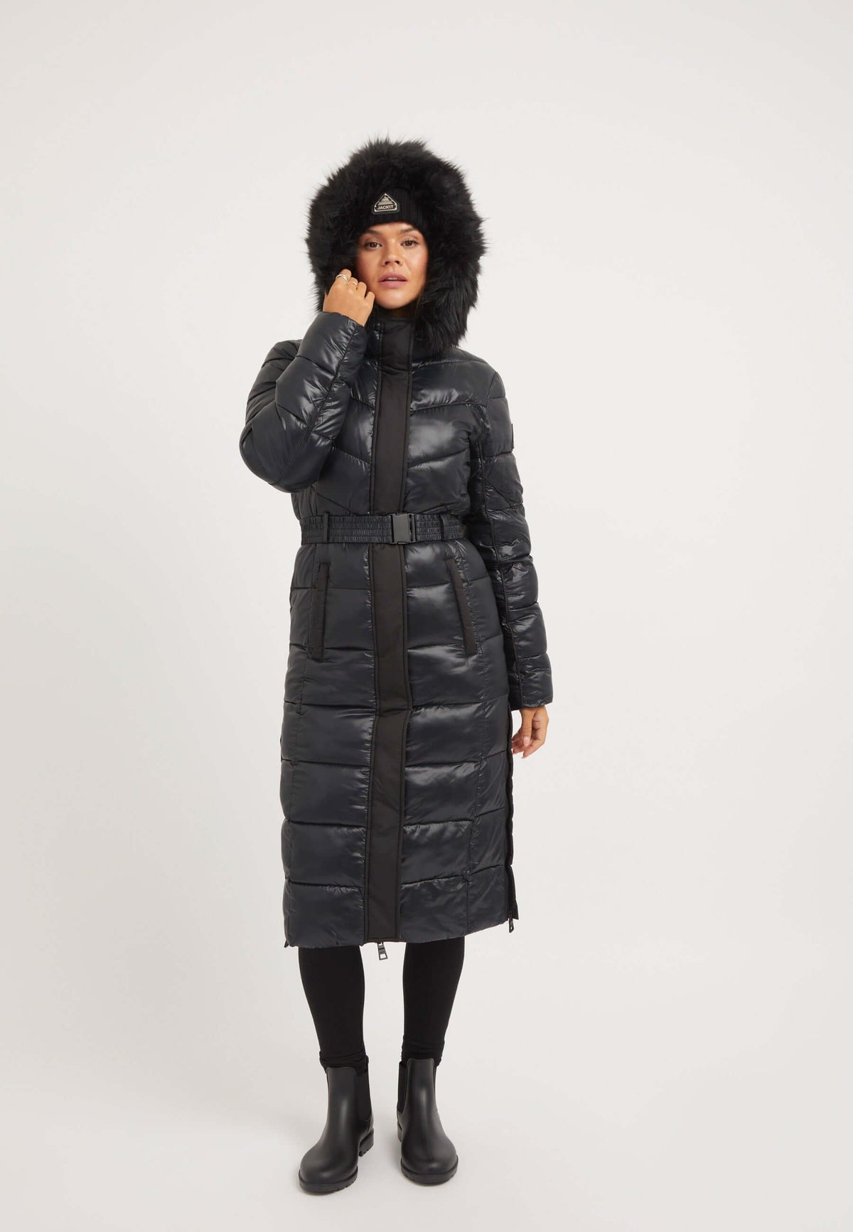 Diamond Belted Extra Long ONELOFT Coat Black styled shot by JACK1T
