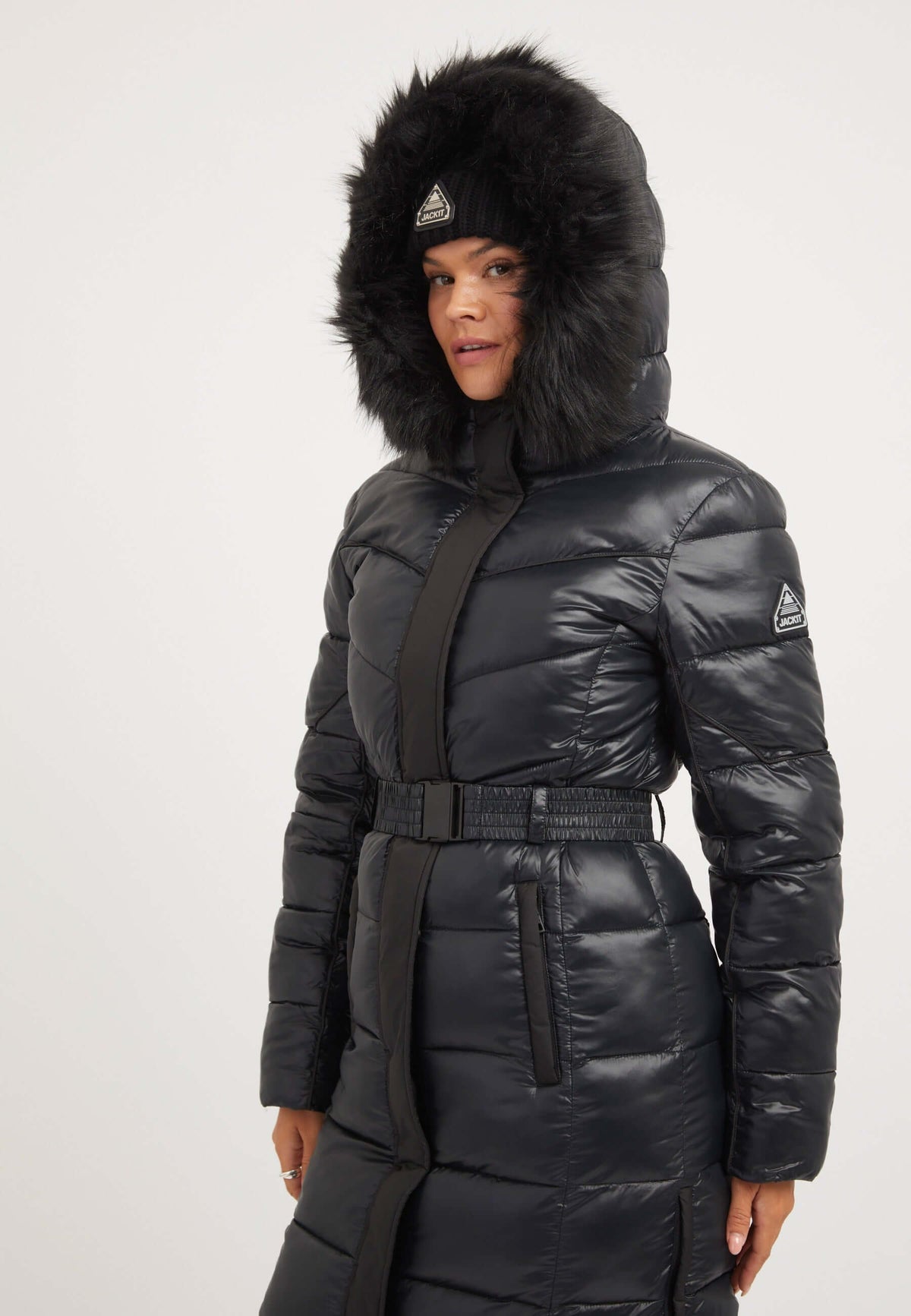 Diamond Belted Extra Long ONELOFT Coat Black styled shot by JACK1T