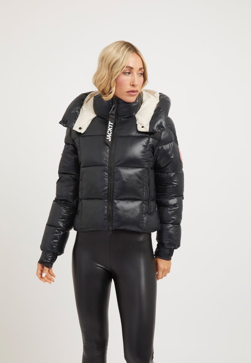EZ Box Crop Jacket Black on model front view by JACK1T