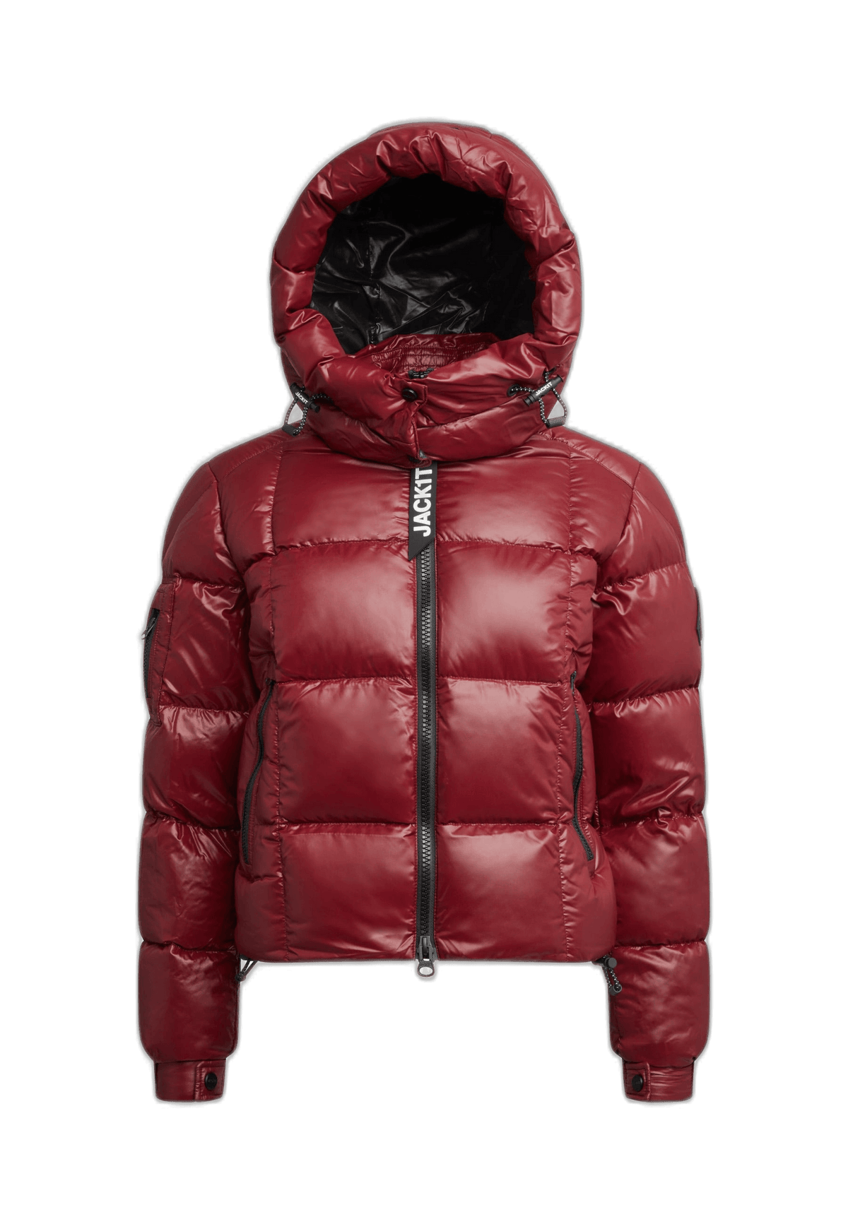 EZ Box Crop Jacket Dark Cranberry, short puffer jacket women, cropped fit with hood and durable fabric.