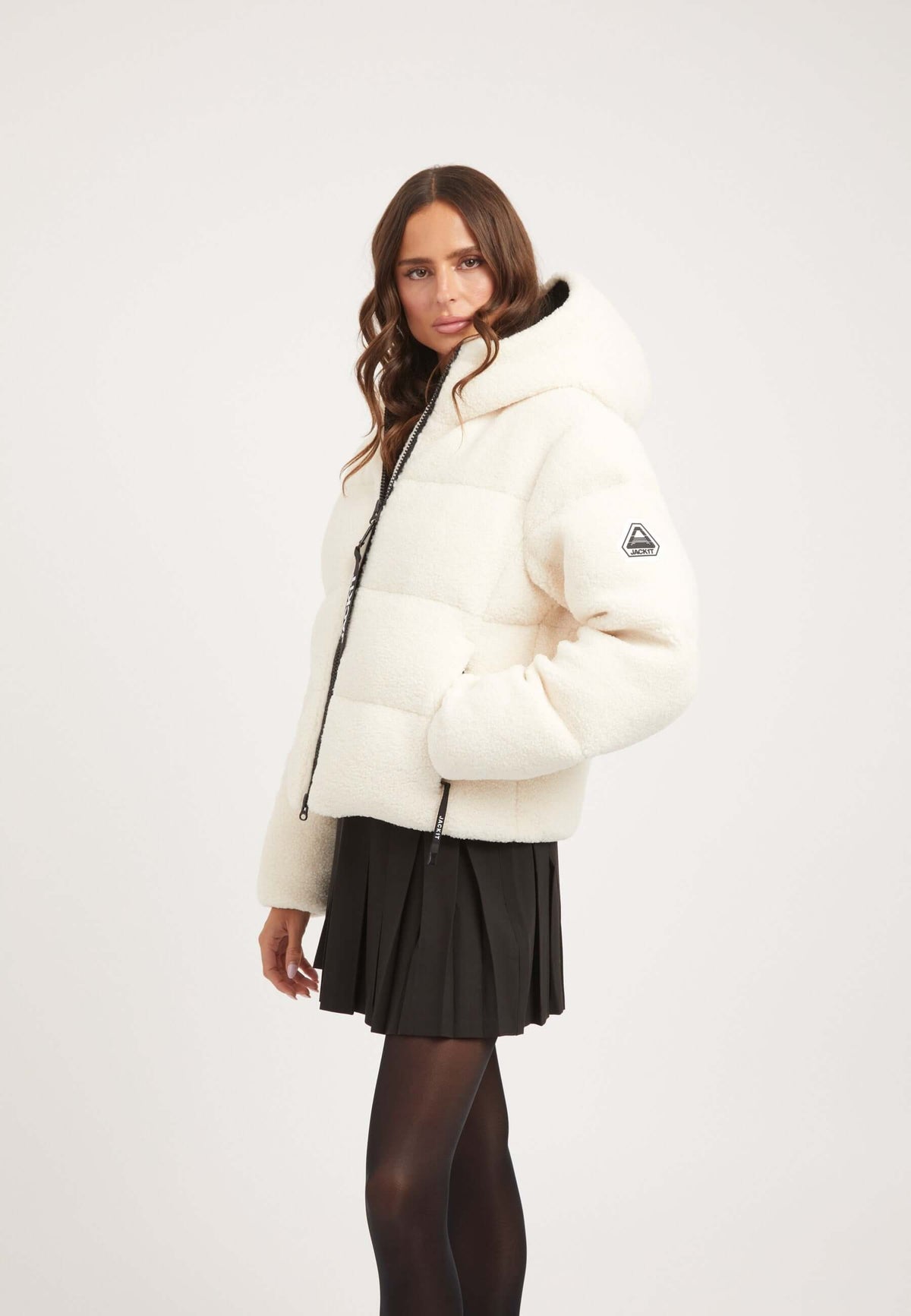 EZ Sherpa Cropped Jacket Ecru on model back view by JACK1T
