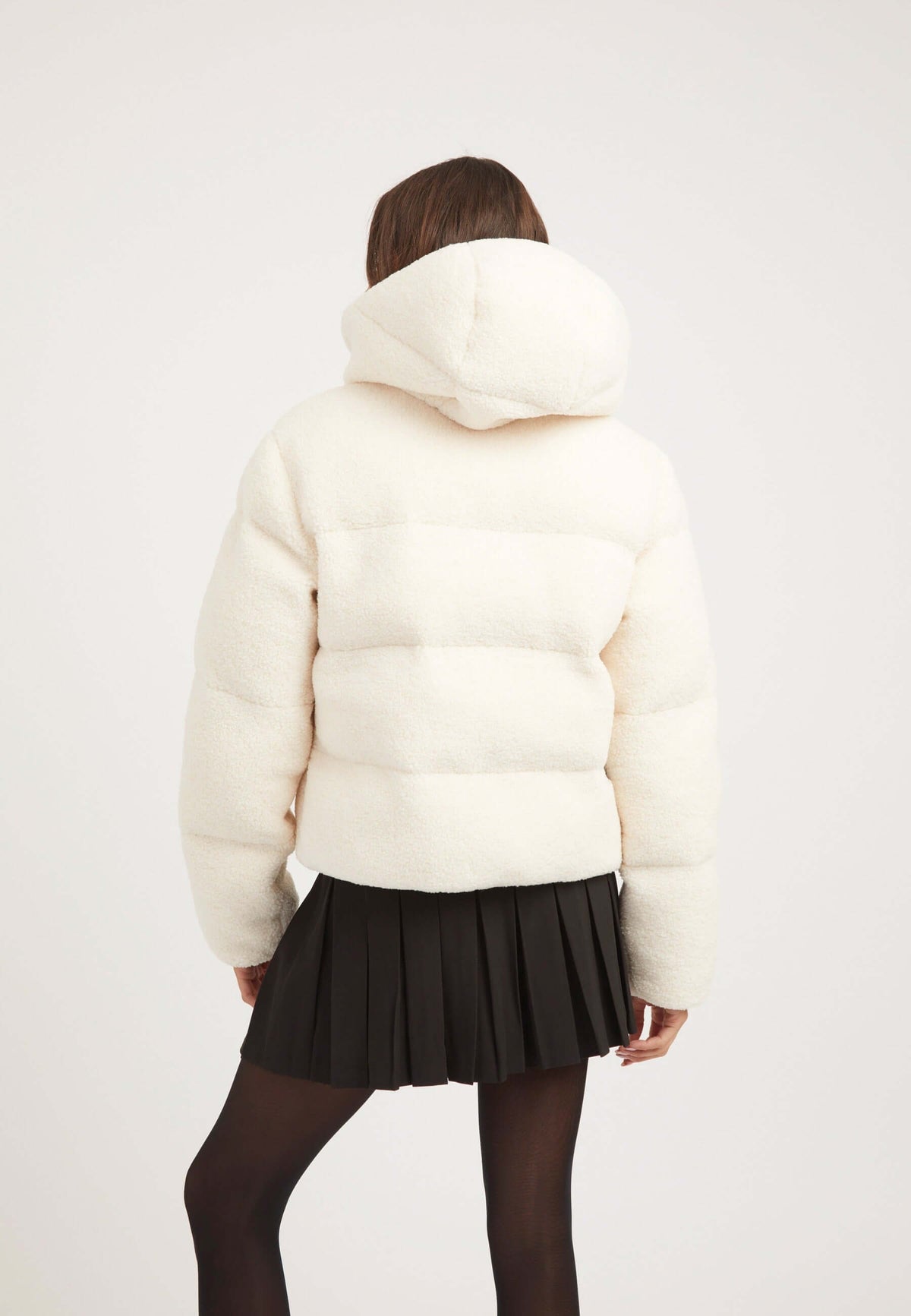 EZ Sherpa Cropped Jacket Ecru on model full length by JACK1T