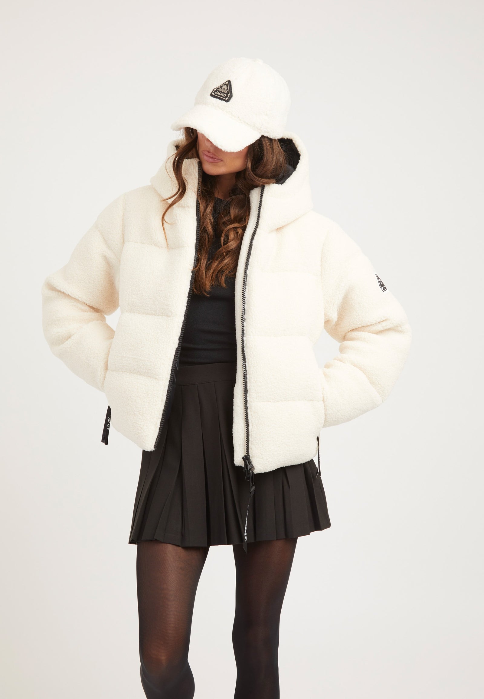 EZ Sherpa Cropped Jacket Ecru styled shot by JACK1T