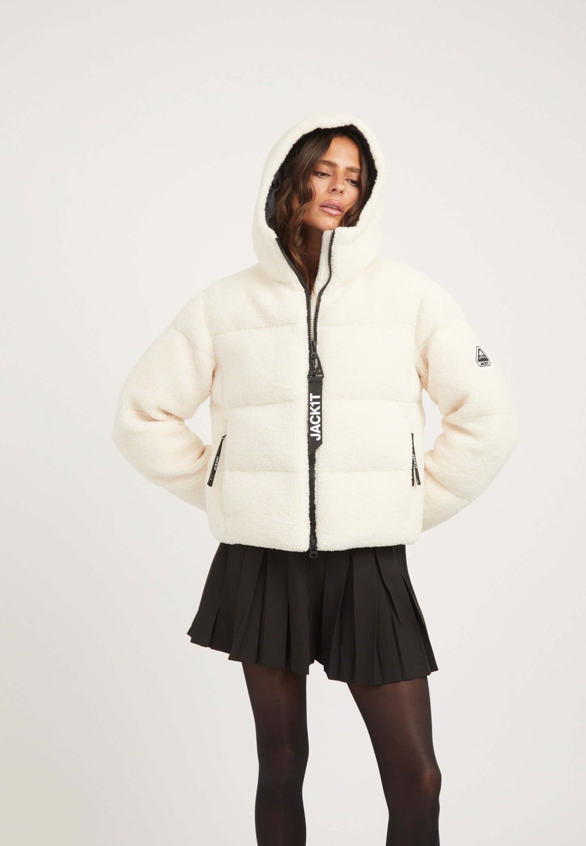 EZ Sherpa Cropped Jacket Ecru styled shot by JACK1T
